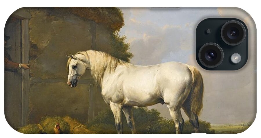 Eug�ne Verboeckhoven Belgian 1798-1881 At The Stable Door 1848 iPhone Case featuring the painting At The Stable Door 1848 by MotionAge Designs
