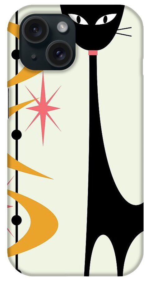 Mid Century Modern iPhone Case featuring the digital art Atomic Cat Pink and Gold on Cream by Donna Mibus