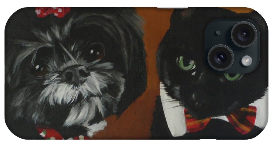 Dog And Cat iPhone Case featuring the painting AuBrie and Savvy by Carol Russell