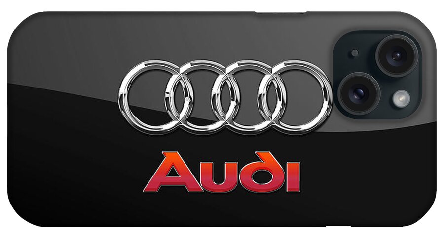 'wheels Of Fortune' Collection By Serge Averbukh iPhone Case featuring the photograph Audi 3 D Badge on Black by Serge Averbukh