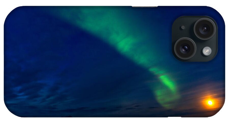 Iceland iPhone Case featuring the photograph Aurora meets full moon by Izet Kapetanovic
