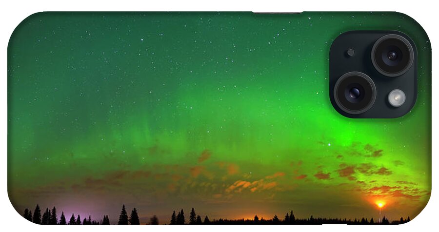 Aurora Borealis iPhone Case featuring the photograph Aurora Over Pond Panorama by Dan Jurak
