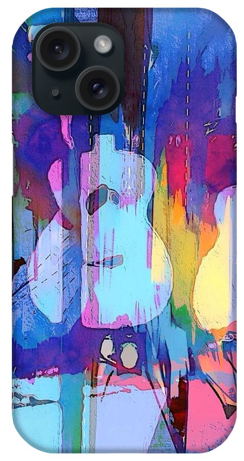 Blue iPhone Case featuring the digital art Austin music by Cooky Goldblatt