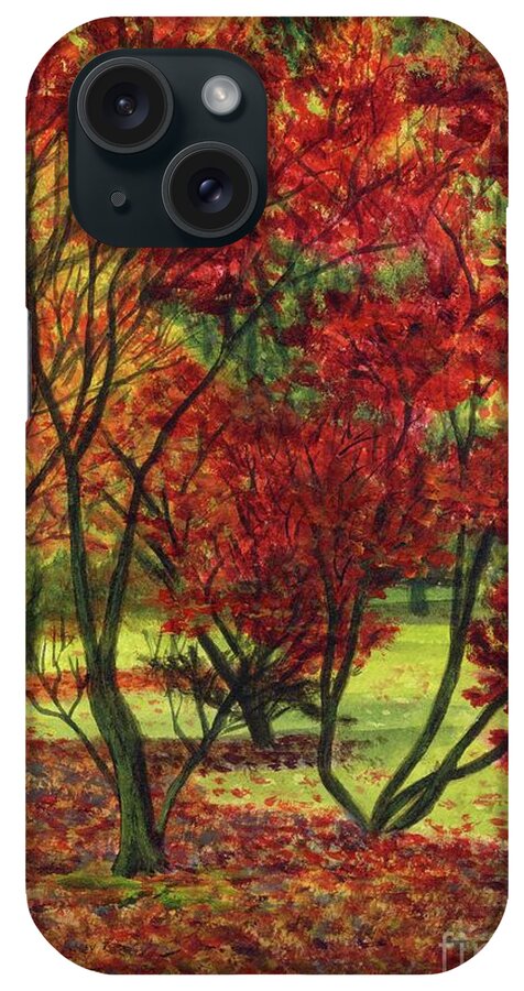 Autumn Red Woodlands Painting iPhone Case featuring the painting Autum Red Woodlands Painting by Edward McNaught-Davis