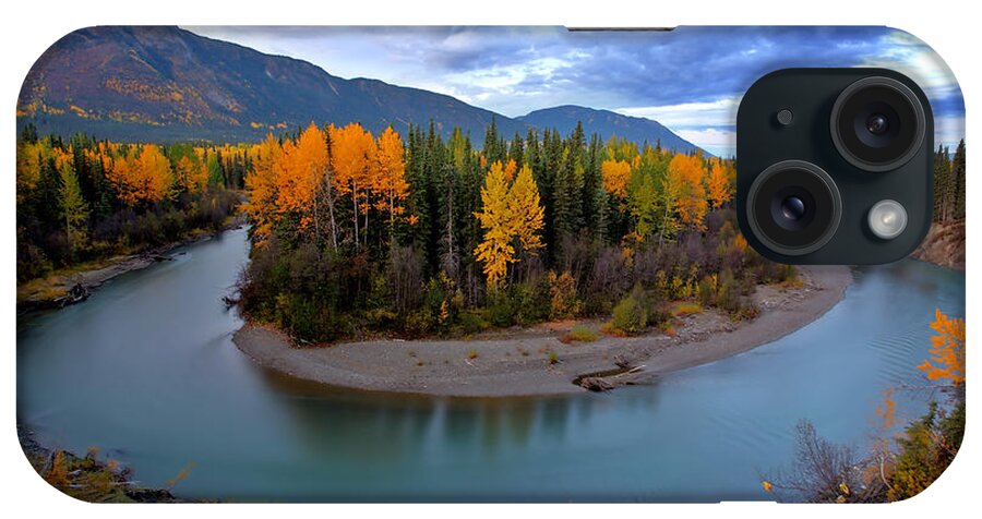 River iPhone Case featuring the digital art Autumn colors along Tanzilla River in Northern British Columbia by Mark Duffy