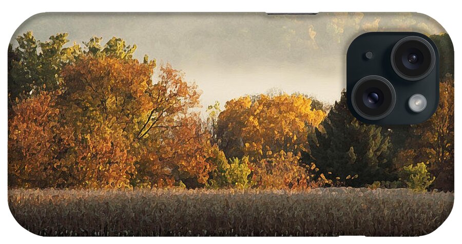Landscape iPhone Case featuring the mixed media Autumn Cornfield by Inspired Arts