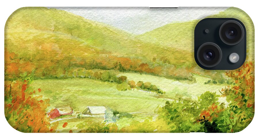 Watercolor iPhone Case featuring the painting Autumn Farm in Vermont by Laurie Rohner