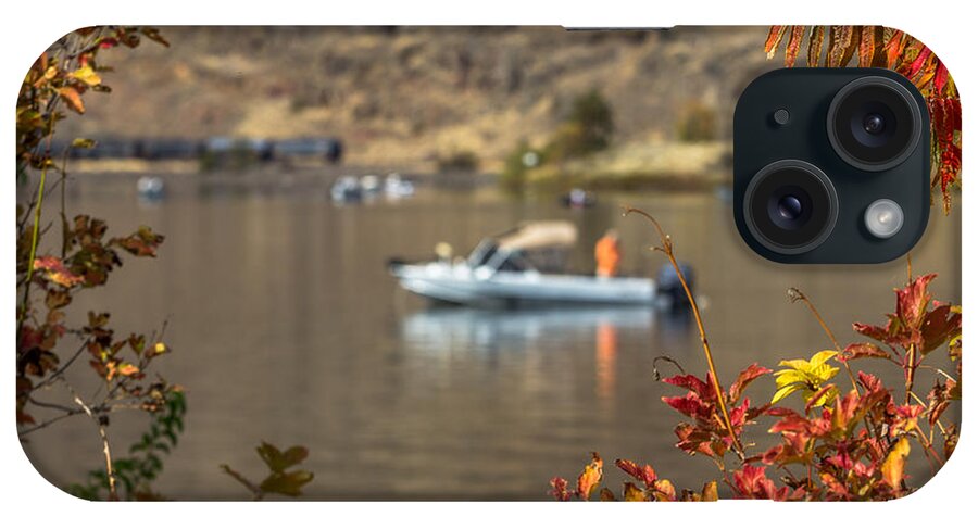 Lewiston Idaho Clarkston Washington Id Wa Lc Valley Lewis Clark Fishing Jet Boat Autumn Fall Orange October iPhone Case featuring the photograph Autumn Fishing by Brad Stinson