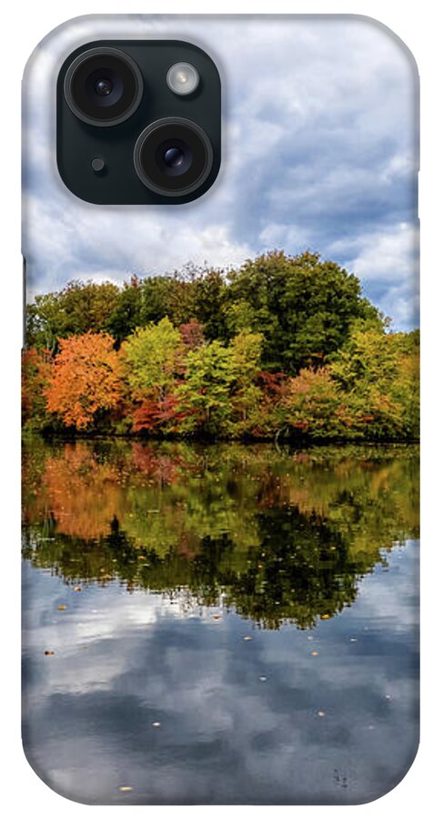 Autumn iPhone Case featuring the photograph Stormy Autumn Reflections on Pond Rural Landscape Photograph by PIPA Fine Art - Simply Solid