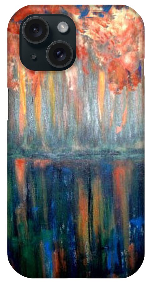 Original Art iPhone Case featuring the painting Autumn Reflections by Rae Chichilnitsky