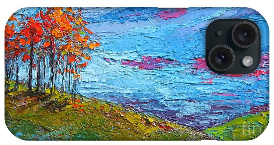 Autumn Colors iPhone Case featuring the painting Autumn Sunset - Modern Impressionist palette knife oil painting by Patricia Awapara