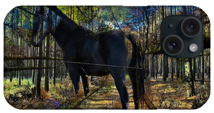 Horse In The Autumn Forest iPhone Case featuring the digital art Horse in the Autumn Forest by Silva Wischeropp