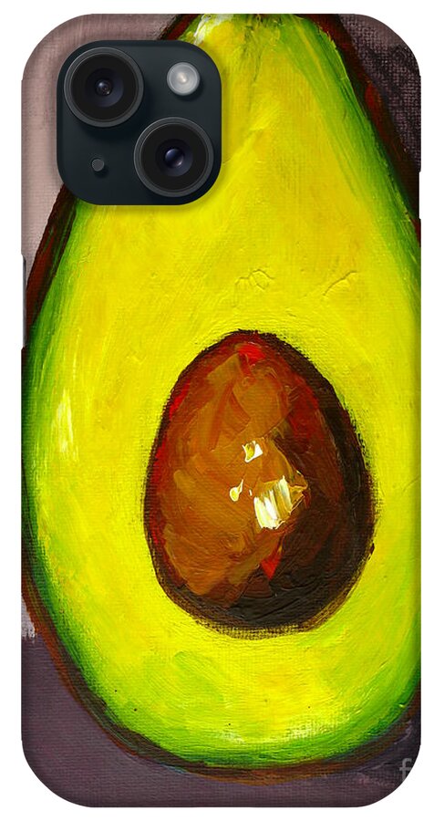 Modern Avocado Art iPhone Case featuring the painting Avocado, Modern Art, kitchen decor, sepia background by Patricia Awapara
