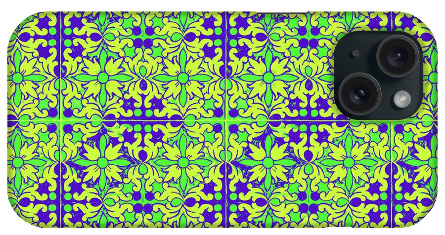 Seville Azulejo iPhone Case featuring the mixed media Azulejos Magic Pattern - 08 by AM FineArtPrints