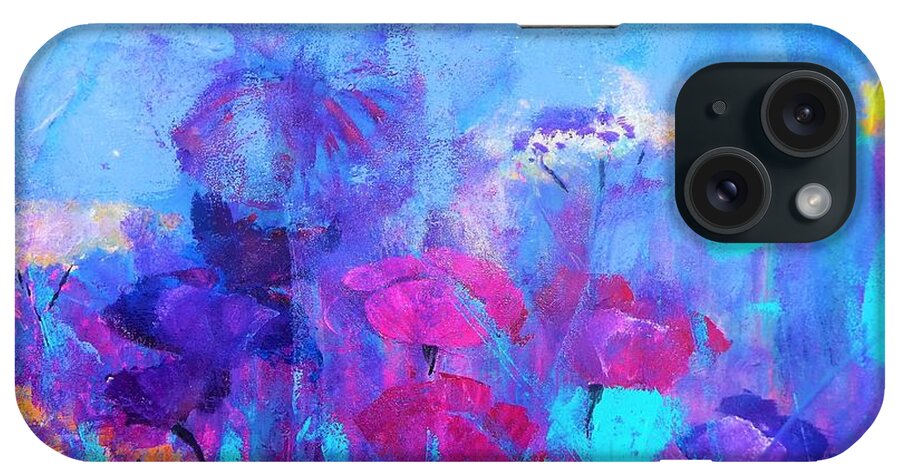 Cyan iPhone Case featuring the digital art Azure Cyan Floral Wind Painting by Lisa Kaiser by Lisa Kaiser