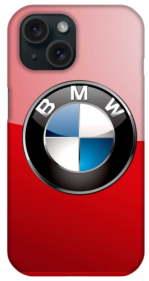 'auto Badges 3d' By Serge Averbukh iPhone Case featuring the photograph B M W Badge On Red by Serge Averbukh