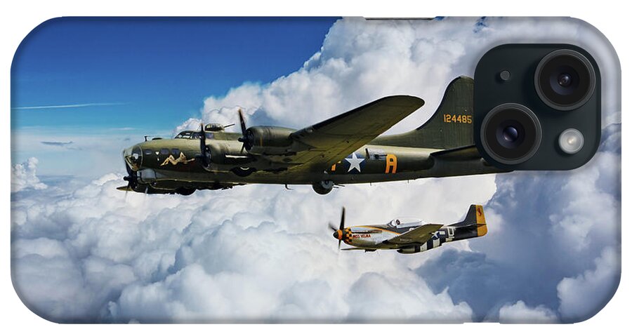 B-17 iPhone Case featuring the digital art B17 Flying Fortress and P51 Mustang by Airpower Art