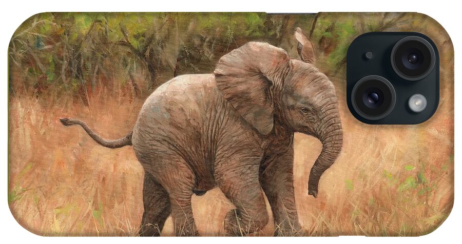 Elephant iPhone Case featuring the painting Baby African Elelphant by David Stribbling