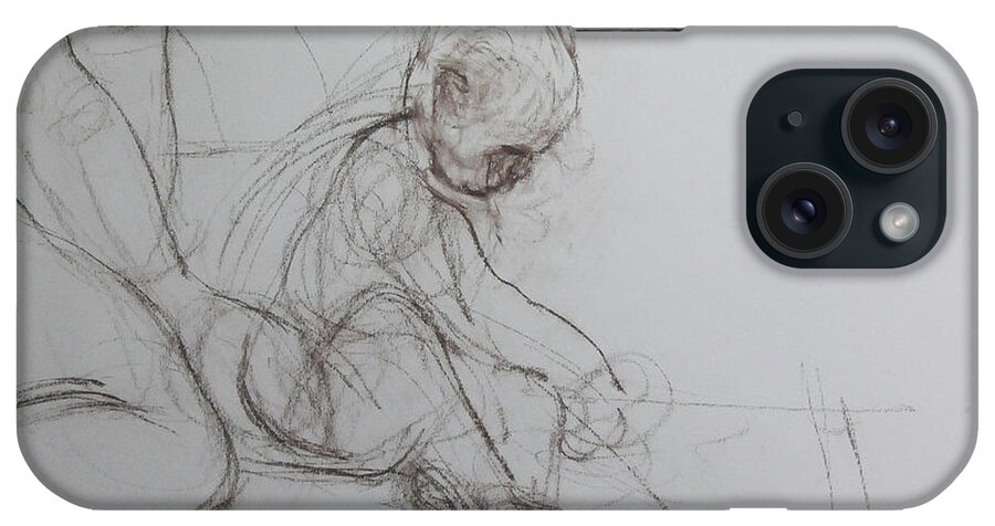 Drawing iPhone Case featuring the drawing Baby, drawing with Mother by Harry Robertson