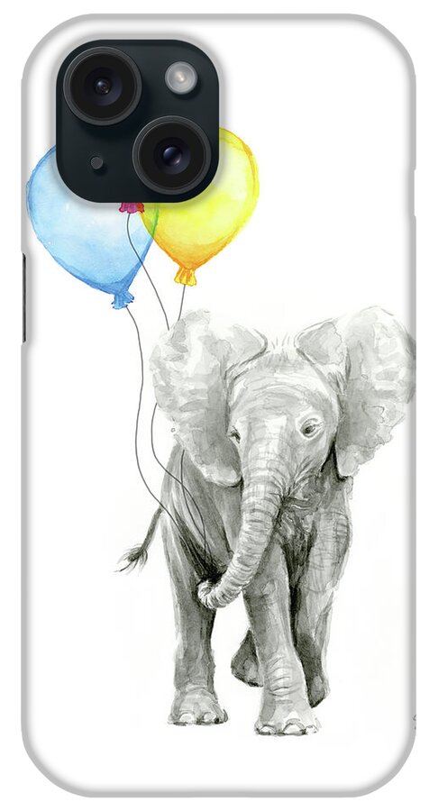 Elephant iPhone Case featuring the painting Baby Elephant with Baloons by Olga Shvartsur