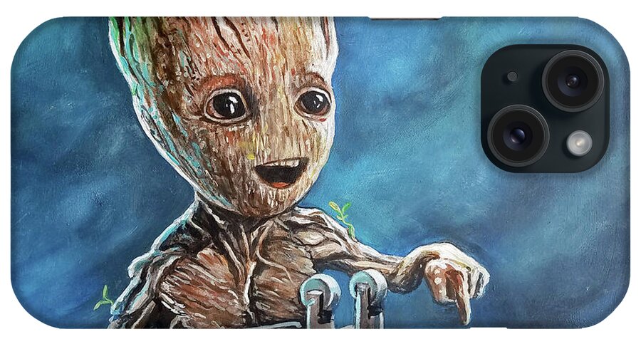 Guardians Of The Galaxy iPhone Case featuring the painting Baby Groot by Tom Carlton