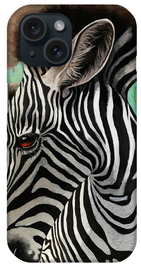 Wild Animal iPhone Case featuring the painting Baby Zebra by Linda Apple