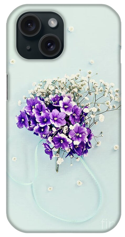 Still Life iPhone Case featuring the photograph Baby's Breath and Violets Bouquet by Stephanie Frey