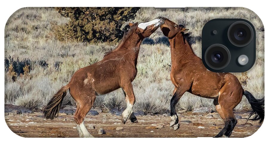 Stallions iPhone Case featuring the photograph Bachelor Stallions Practicing the Art of Fighting, No. 2 by Belinda Greb