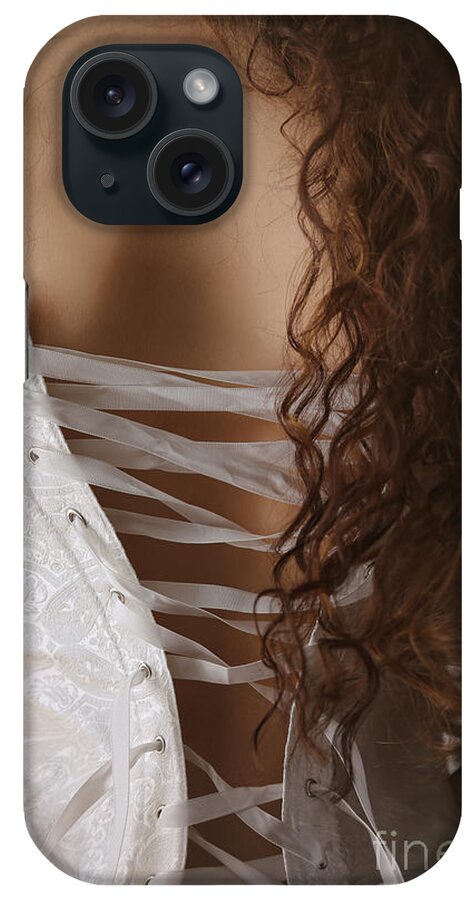 Century iPhone Case featuring the photograph Back of a womanwith corset and long hair by Sandra Cunningham