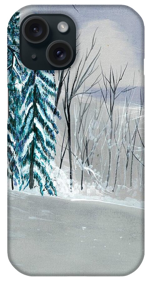Landscape iPhone Case featuring the painting Backyard snow by David Bartsch