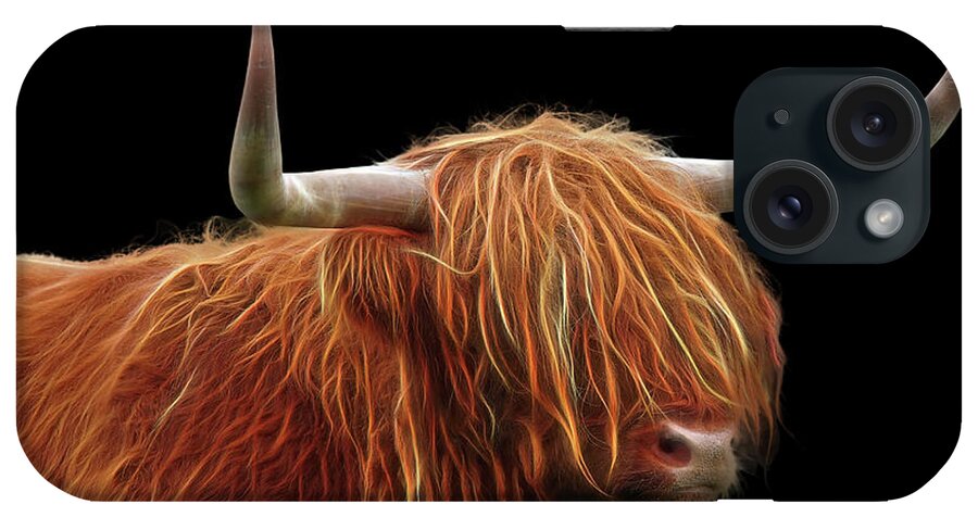 Highland Cow iPhone Case featuring the photograph Bad Hair Day - Highland Cow - On Black by Gill Billington