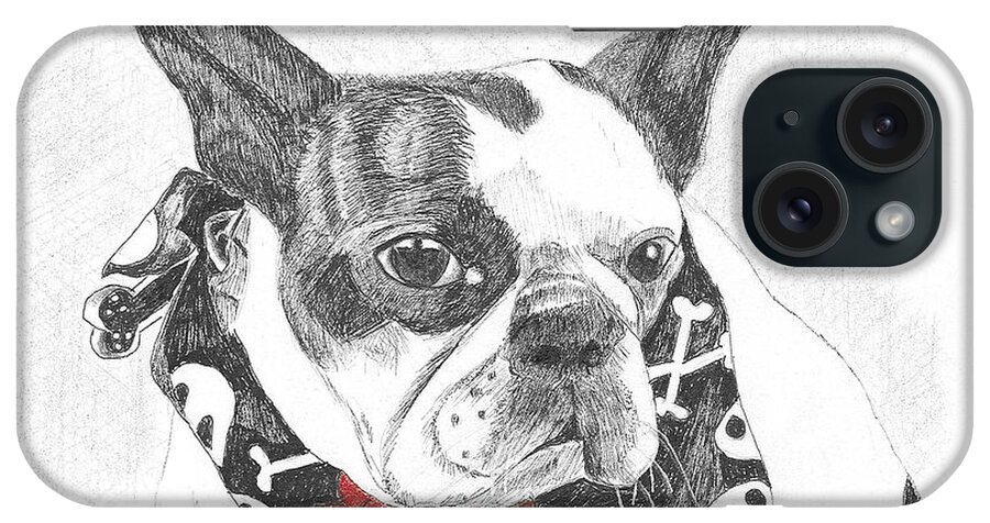 Boston Terrier iPhone Case featuring the drawing Bad to the Bone by Arlene Crafton