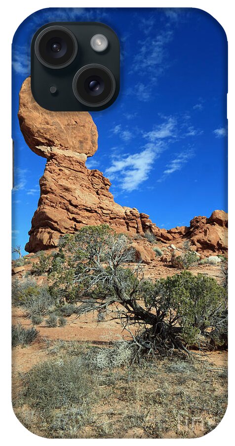 Landscape iPhone Case featuring the photograph Balanced Rock and Desert Tree by Mary Haber
