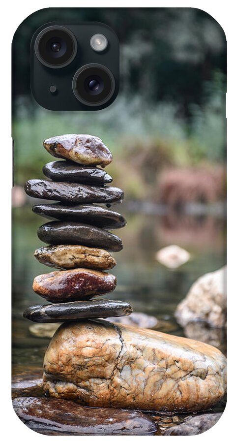 Zen Stones iPhone Case featuring the photograph Balancing Zen Stones In Countryside River I by Marco Oliveira