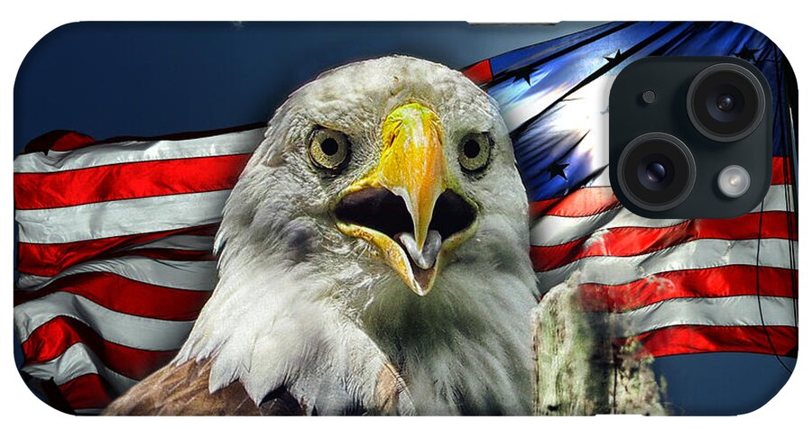 Bald Eagle iPhone Case featuring the photograph Bald Eagle and American Flag Patriotism by Bill Swartwout