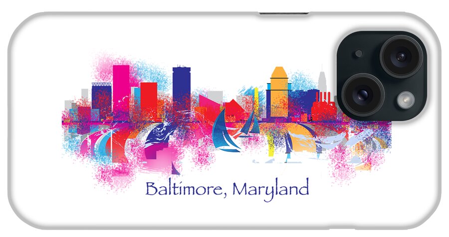 T-shirts iPhone Case featuring the painting Baltimore Maryland Skyline for T-Shirts and Accessories by Loretta Luglio