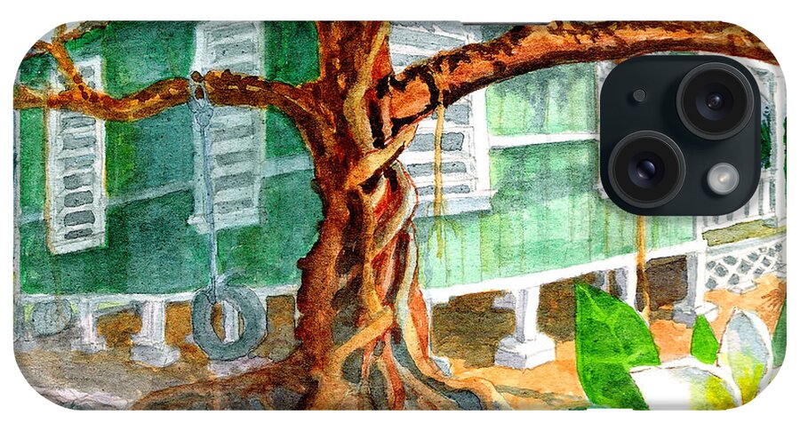 Banyan Tree iPhone Case featuring the painting Banyan in the Backyard by Eric Samuelson