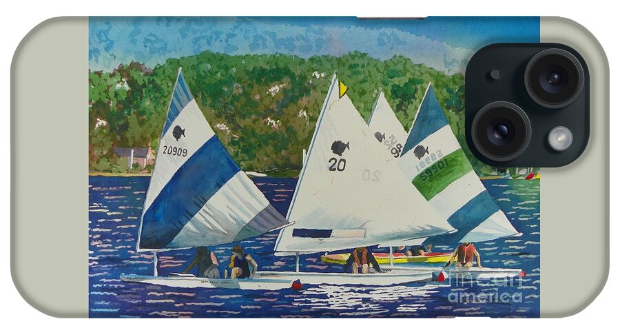 Bass Lake iPhone Case featuring the painting Bass Lake Races by LeAnne Sowa