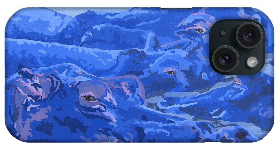 African Hippos iPhone Case featuring the painting Bathing Beauties by Cheryl Bowman