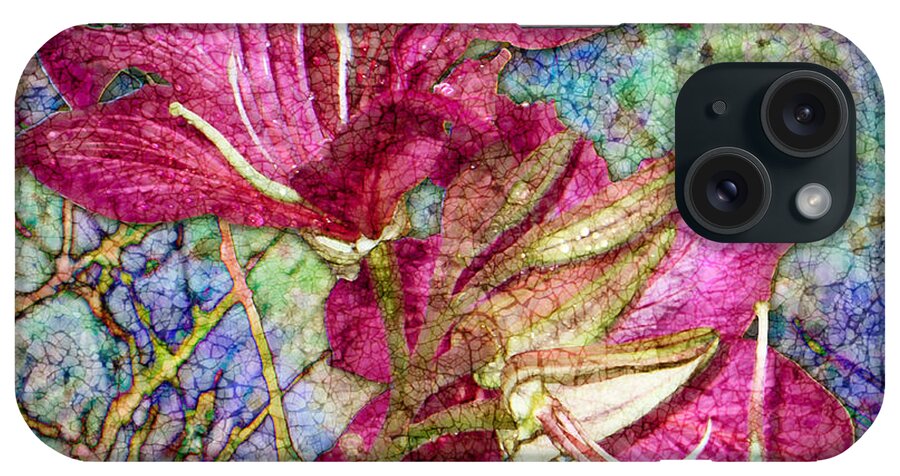 Batik iPhone Case featuring the digital art Batik Lilies by Barbara Berney