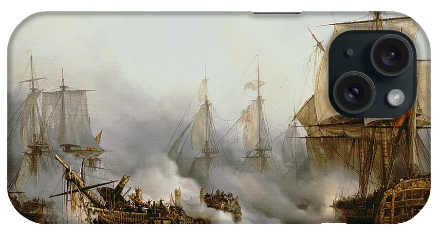 Battle Of Trafalgar By Louis Philippe Crepin iPhone Case featuring the painting Battle of Trafalgar by Louis Philippe Crepin