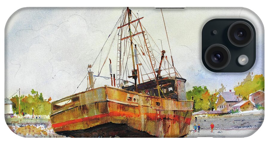Old Rusted Boat iPhone Case featuring the painting Beached by P Anthony Visco