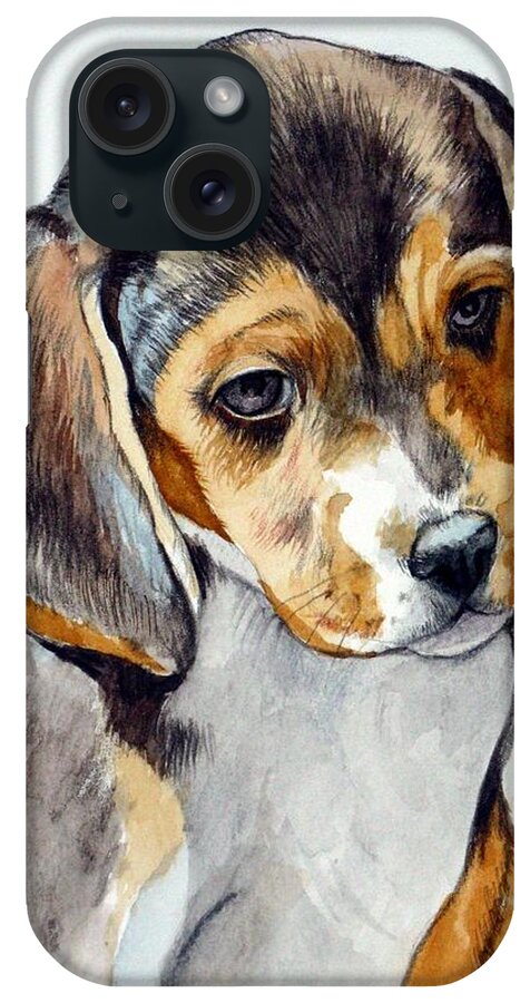 Beagle iPhone Case featuring the painting Beagle puppy by Christopher Shellhammer
