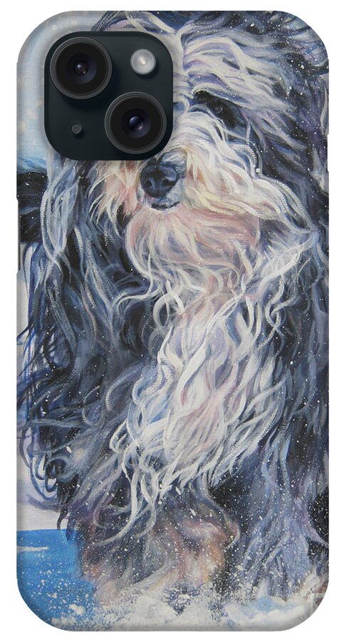 Bearded Collie iPhone Case featuring the painting Bearded Collie in Snow by Lee Ann Shepard