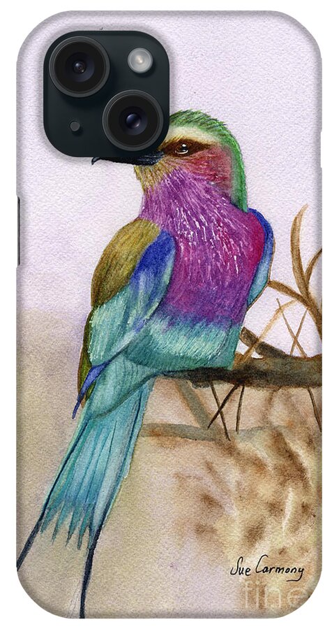 Lilac-breasted Roller iPhone Case featuring the painting Beautiful Bird--Lilac Breasted Roller by Sue Carmony