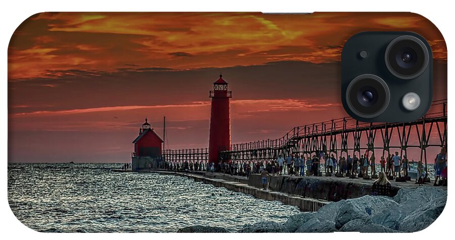 Grand Haven Pier iPhone Case featuring the photograph Sunset at Grand Haven Pier by Pat Cook