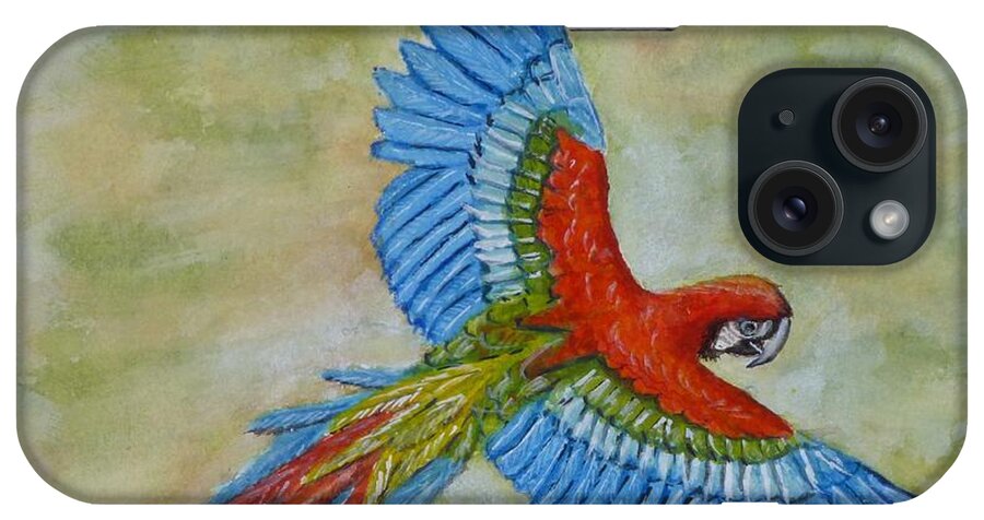 Parrot iPhone Case featuring the painting Beauty in the Sky ... Parrot by Kelly Mills
