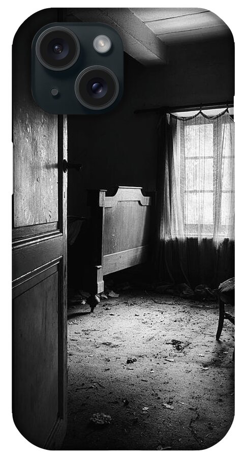 Bed Room iPhone Case featuring the photograph Bed Room Chair - Abandoned Building by Dirk Ercken