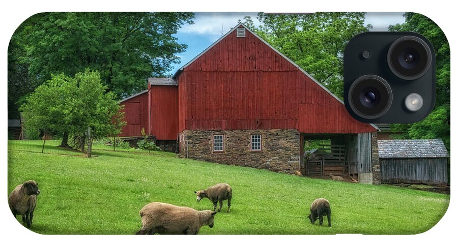 Bedminster Township Barn And Sheep iPhone Case featuring the photograph Bedminster Township Barn and Sheep by Priscilla Burgers