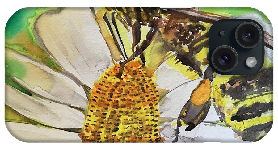 Honeybee iPhone Case featuring the painting Bee Collecting Nectar and Pollen by Dottie Visker